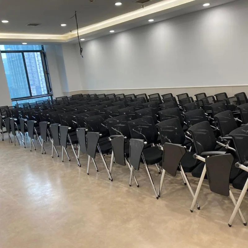 High Quality Heavy Duty Electroplating Metal Training Chair University College Mesh Office Lecture Chair with Writing Tablet