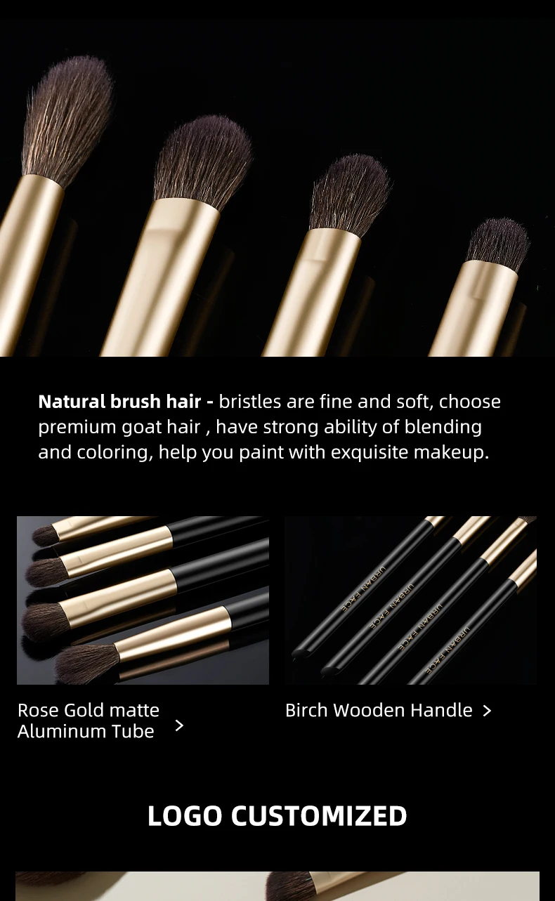 Haixin factory private label logo customized black eye makeup custom brushes, detailed shader 4 pcs eye makeup brushes set