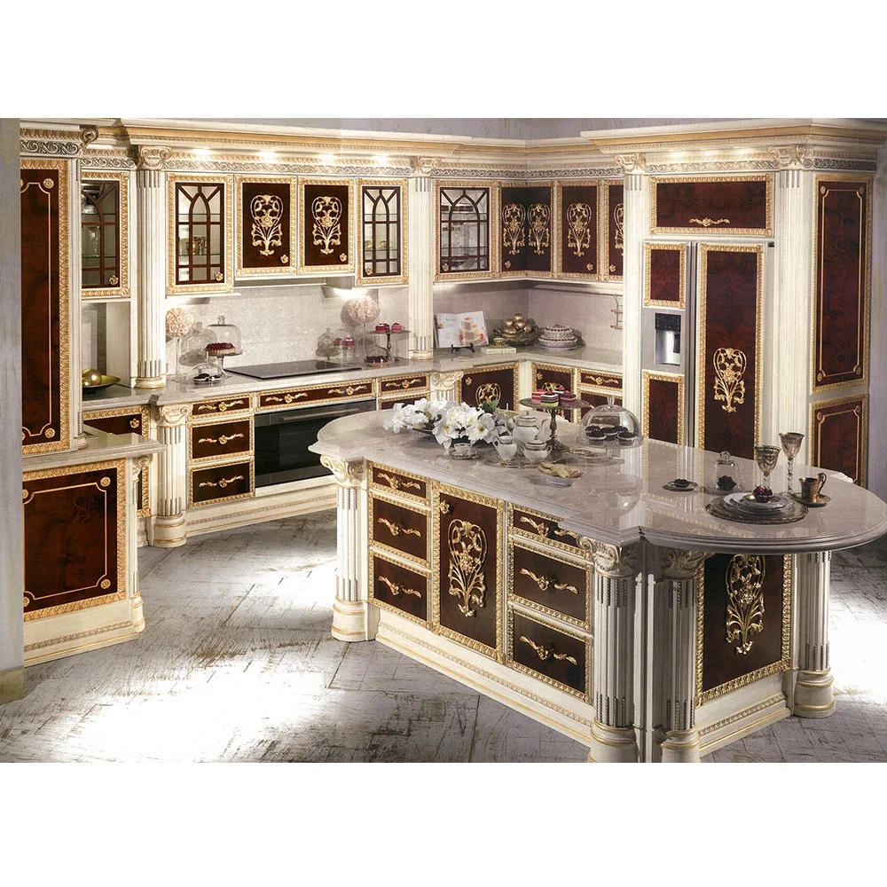 Luxury baroque design wood kitchen cabinet furniture