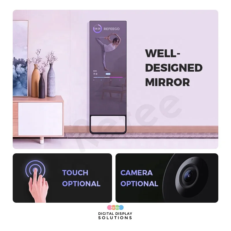 Android smart touch screen fitness mirror digital sport indoor exercise gym mirror display