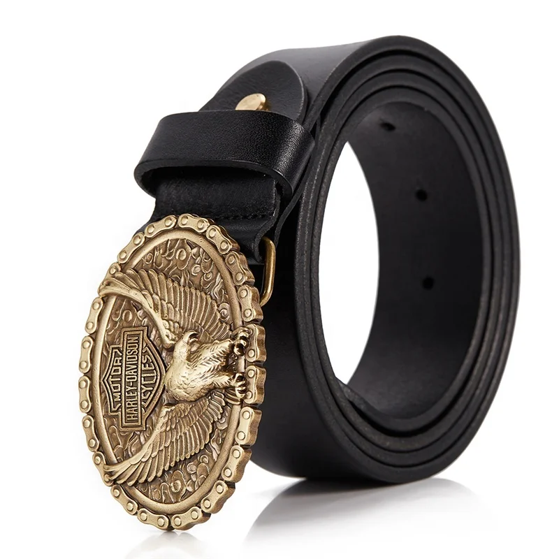 Italian Leather Man Waist Belt with Eagle Buckle