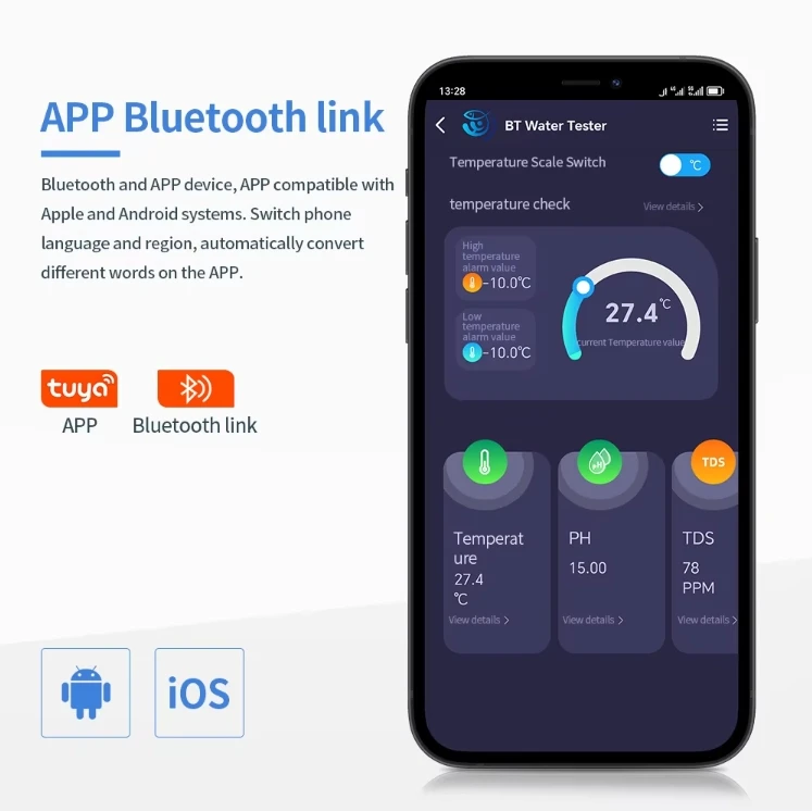 5 in 1 Digital PH Meter with Blue tooth Water Quality Pen EC TDS Salt SG Temperature Water Tester for Aquarium Hydroponic Pool