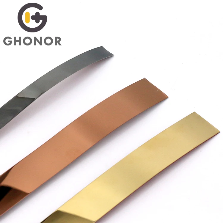 Decorative Mirror Gold Stainless Steel Self Adhesive Wall Tiles Flat Tile Trim Strip Tape For Furniture