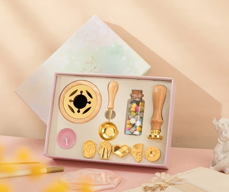 Gift Box Variety Of Stamp Heads  Many Colors Stamp Kit Contains Spoon Wax Bead Candle Wax Seal Set