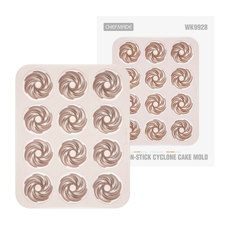 CHEFMADE WK9928 12Cup Cavity Carbon Steel Cyclone Cake Mold Pans For Baking Non-Stick