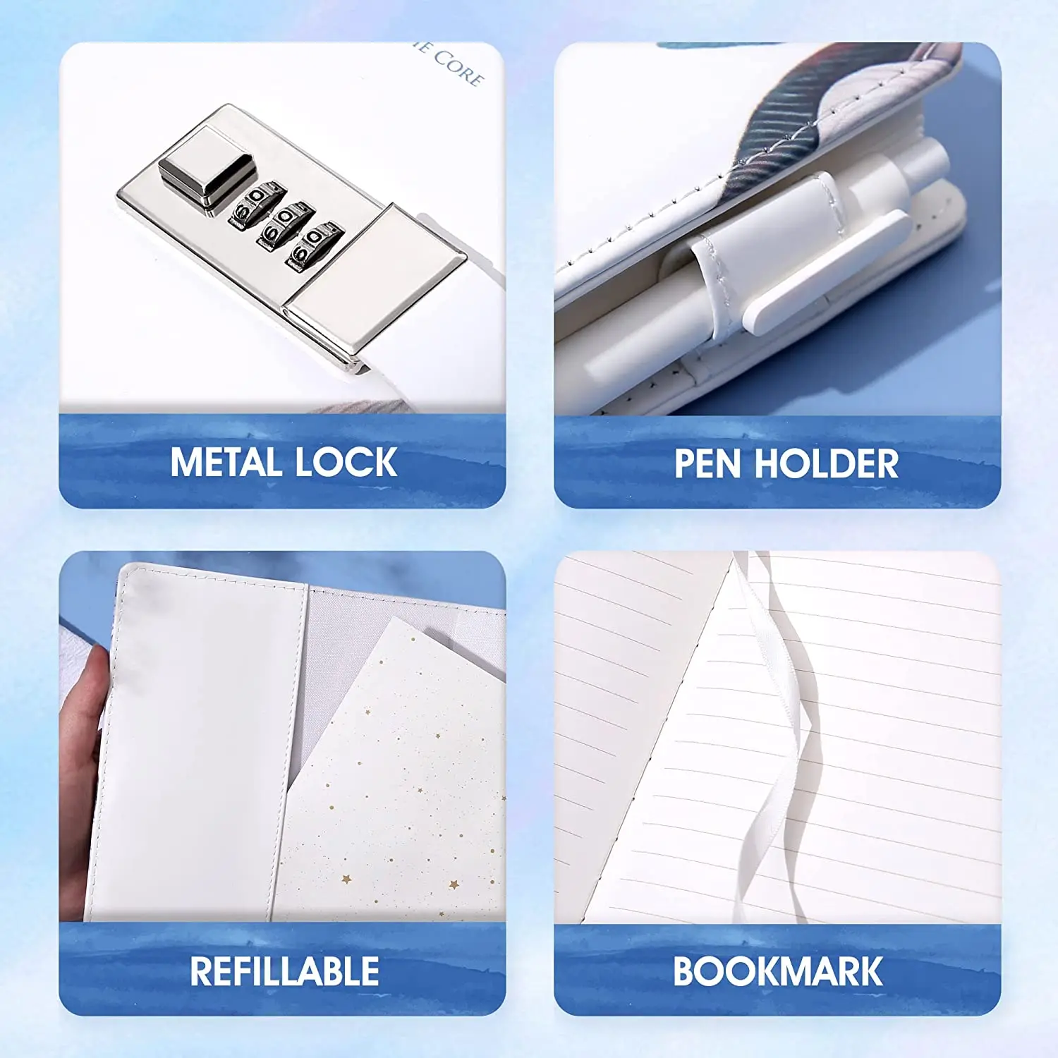 Uptodate Leather Cover A6 Refillable Notebook Journals Budget Planner Daily Diary with Combination Lock