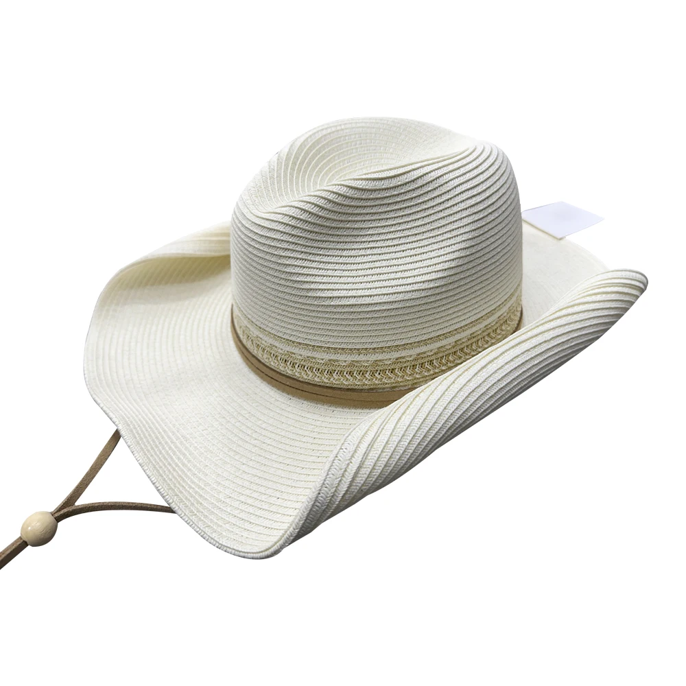 Wholesale Boho Bohemian Paper Straw Cowboy Hat with Adjustable Strap Mens Womens