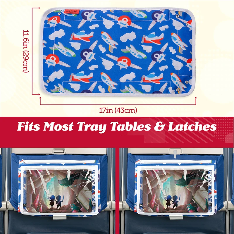 Custom Kids Tray Table Cover with Pockets Airplane Travel Essentials Travel Tray for Kids Foldable Lap Travel Table Desk