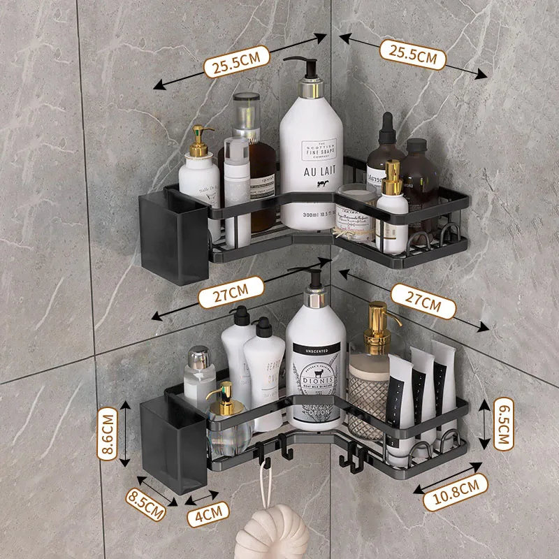 Kitchen Double Shelves Multi Wall Mounted Self Adhesive Bathroom Corner Rack Shelf Shower Caddy Corner Storage Shelves