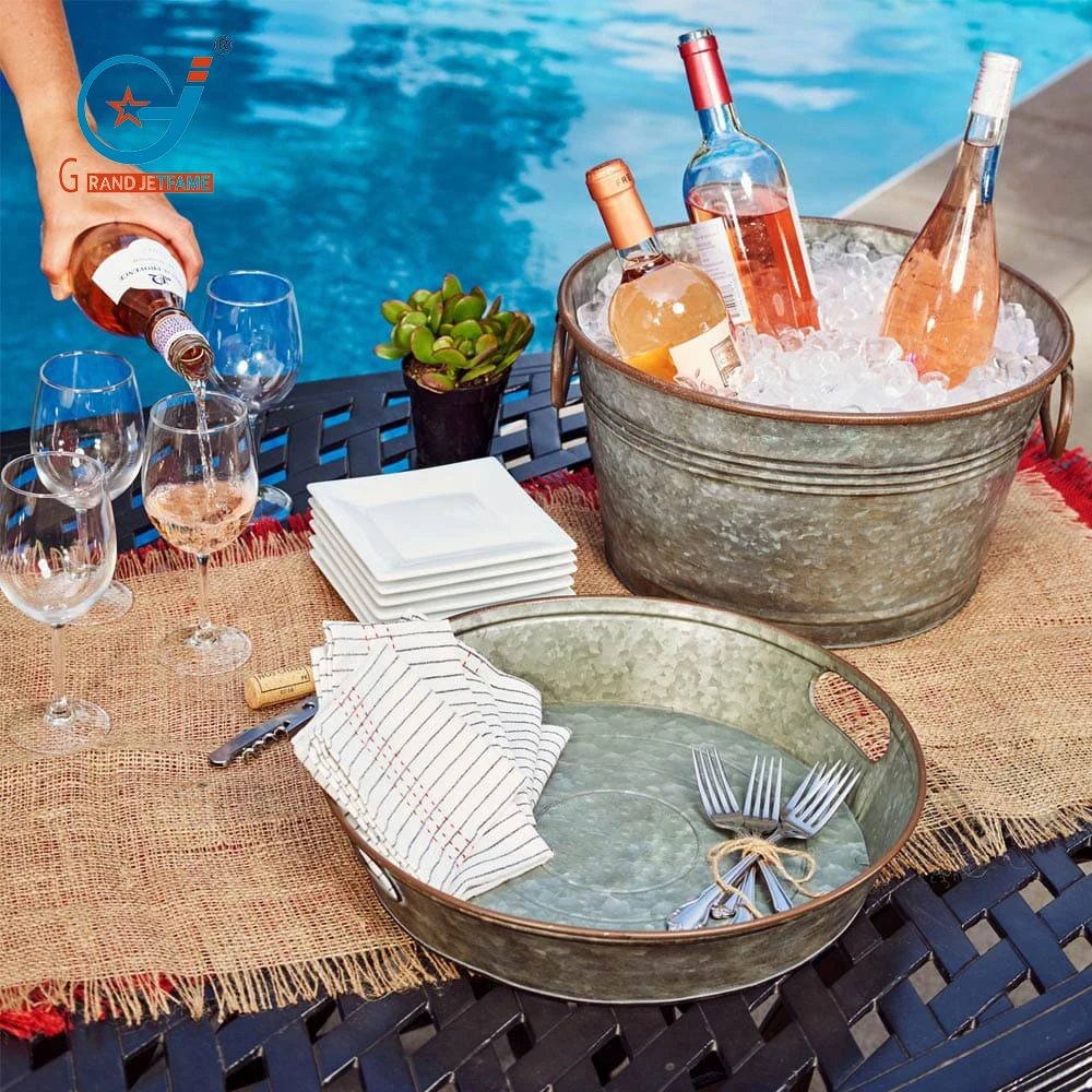 galvanized beverage tub and tray metal ice bucket set