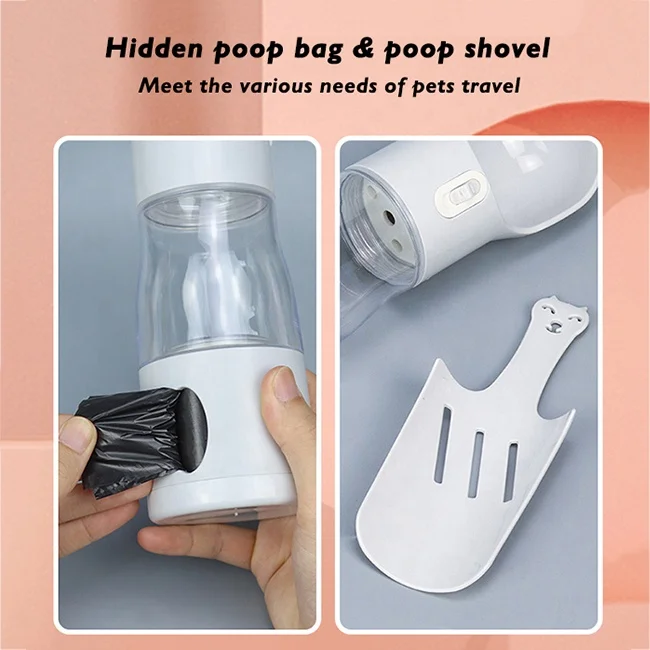 Outdoor Dog Drink Bottle Travel 4 In 1 Wide Mouth Plastic Portable Dog Water Bottle With Poop Bag