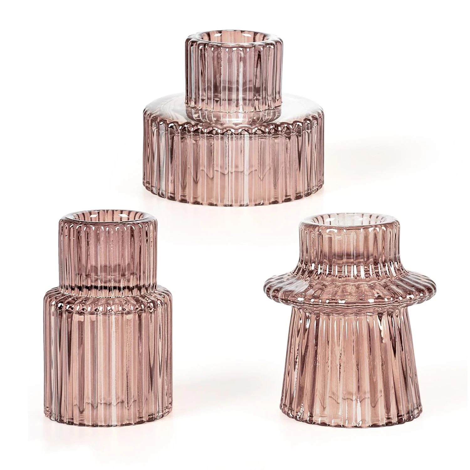 Small Hot Selling Double Use Glass Candle Holder With Stripe Line Decoration Both for Birthday Wedding Anniversary Party