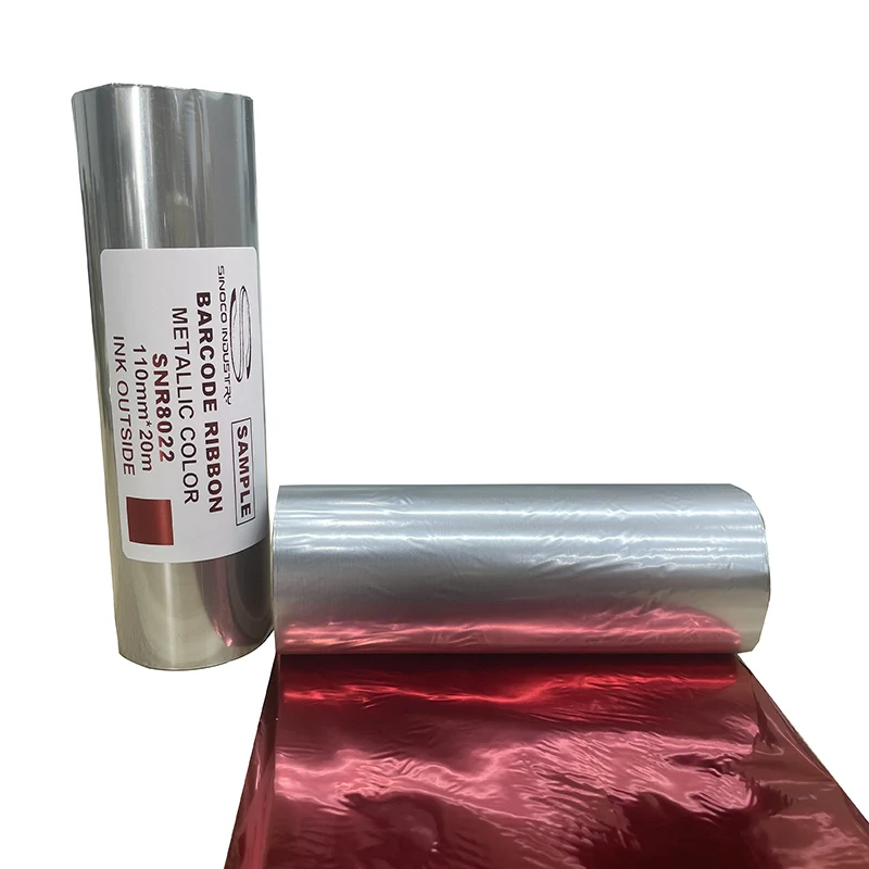 110mm*300m Shiny Metallic Red Gold Print Premium Resin Barcode Thermal Transfer Ribbon TTR For Customize Christmas Satin Ribbon