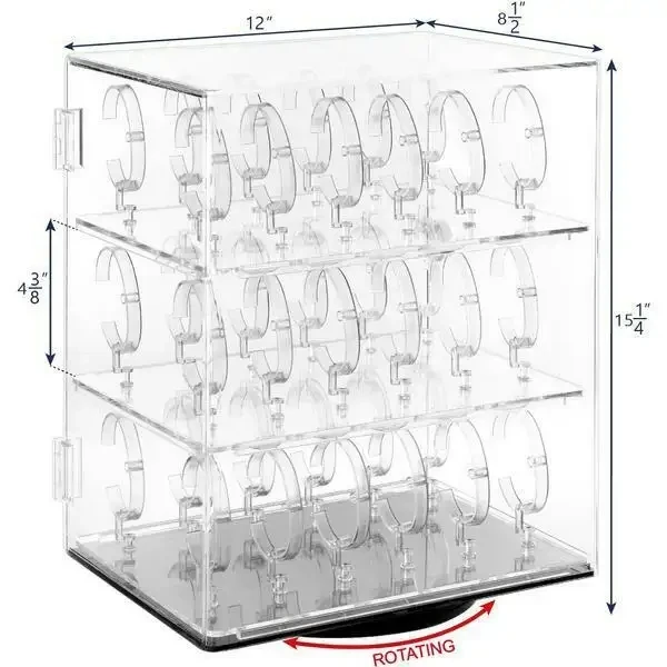 Factory custom Led rotating round cylinder acrylic watch display box shelf acrylic watch display showcase