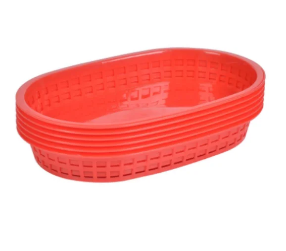 Oval Fast Food Basket Red Restaurant Tray Plastic Oval Plastic Food Burger Fruit Basket Food Serving Tray