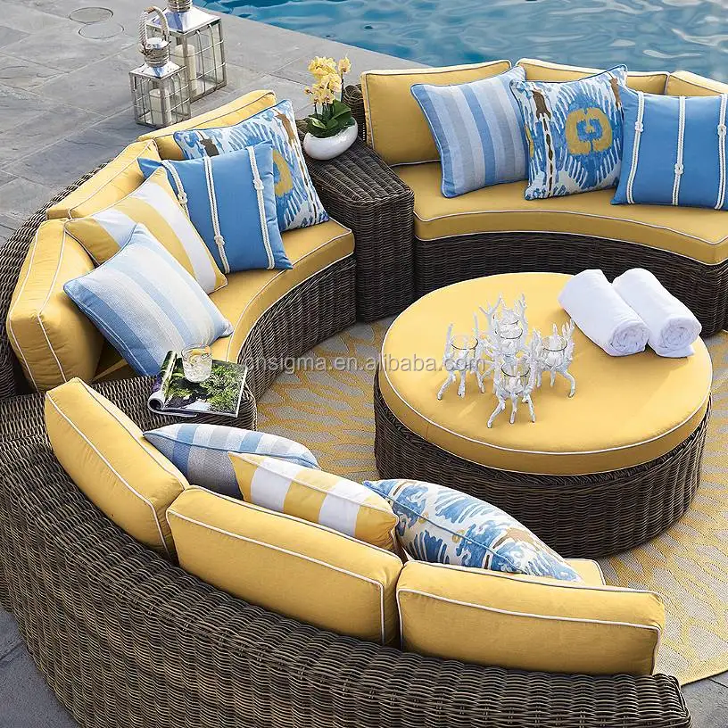 Semicircular rattan patio garden outdoor 7 seater customizable  sofa set furniture