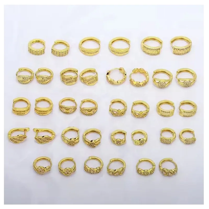 JXX new design brass gold plated huggie hoop zirconia earring luxury gold plate earring earrings for women