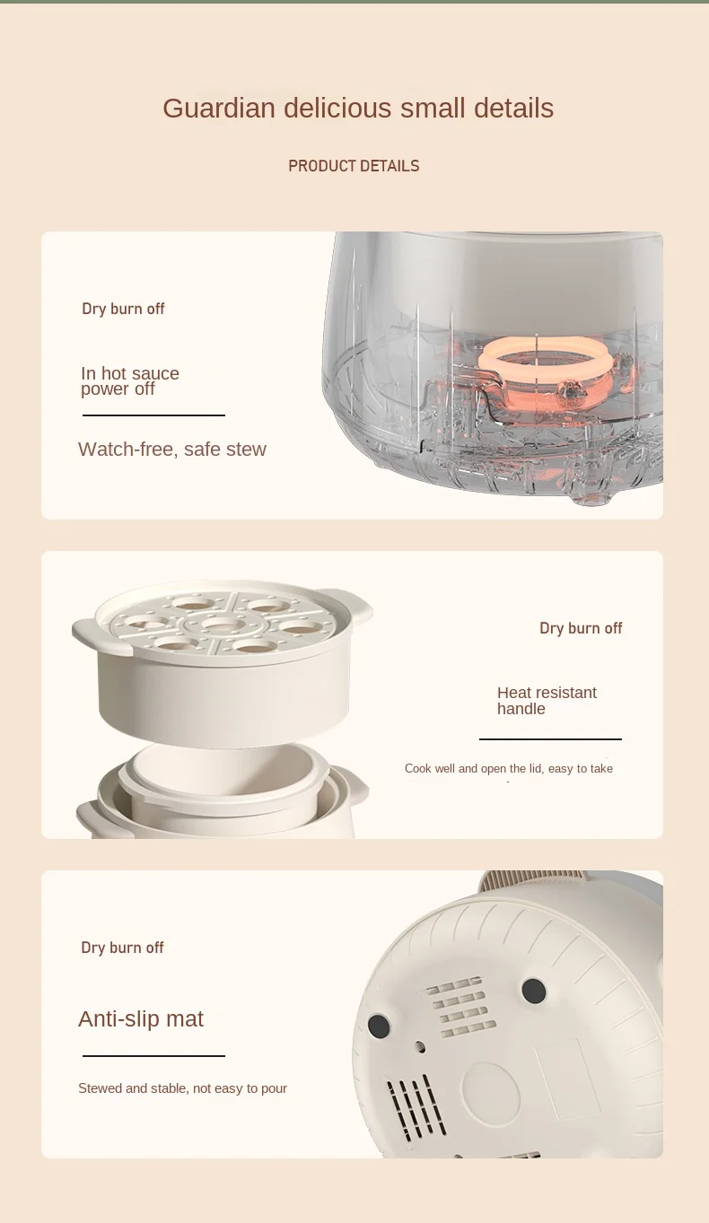 Tonze New small kitchen appliance 1L mini portable health stew pot electric crock pots ceramic liner slow cookers with steamer