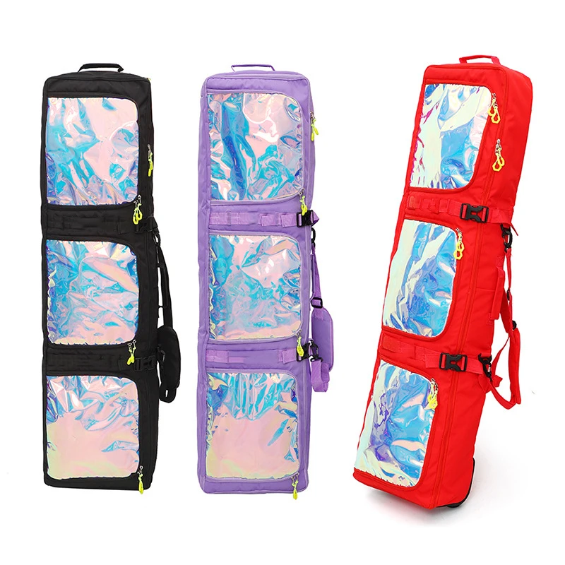 New Custom Holographic travel Skiing Backpack bag Waterproof Double  LongSnowboard Ski Bag With Wheels