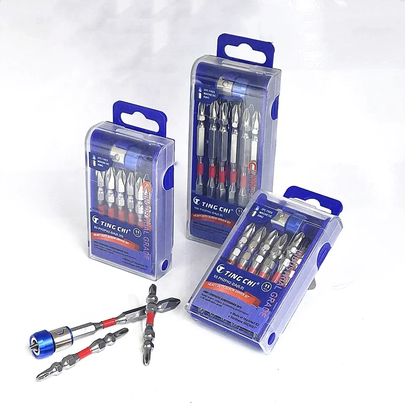 TING CHI 11pcs Heavy Duty Screw Driver Bit with magnetic ring S2 Industrial Grade PH2 Bit HRC 60 High Hardness
