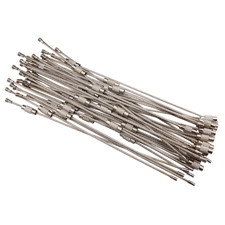 Fast Delivery Promotional Cheap Silver Stainless Steel Wire Keychain Cable Key ring for Camping Outdoor Hiking