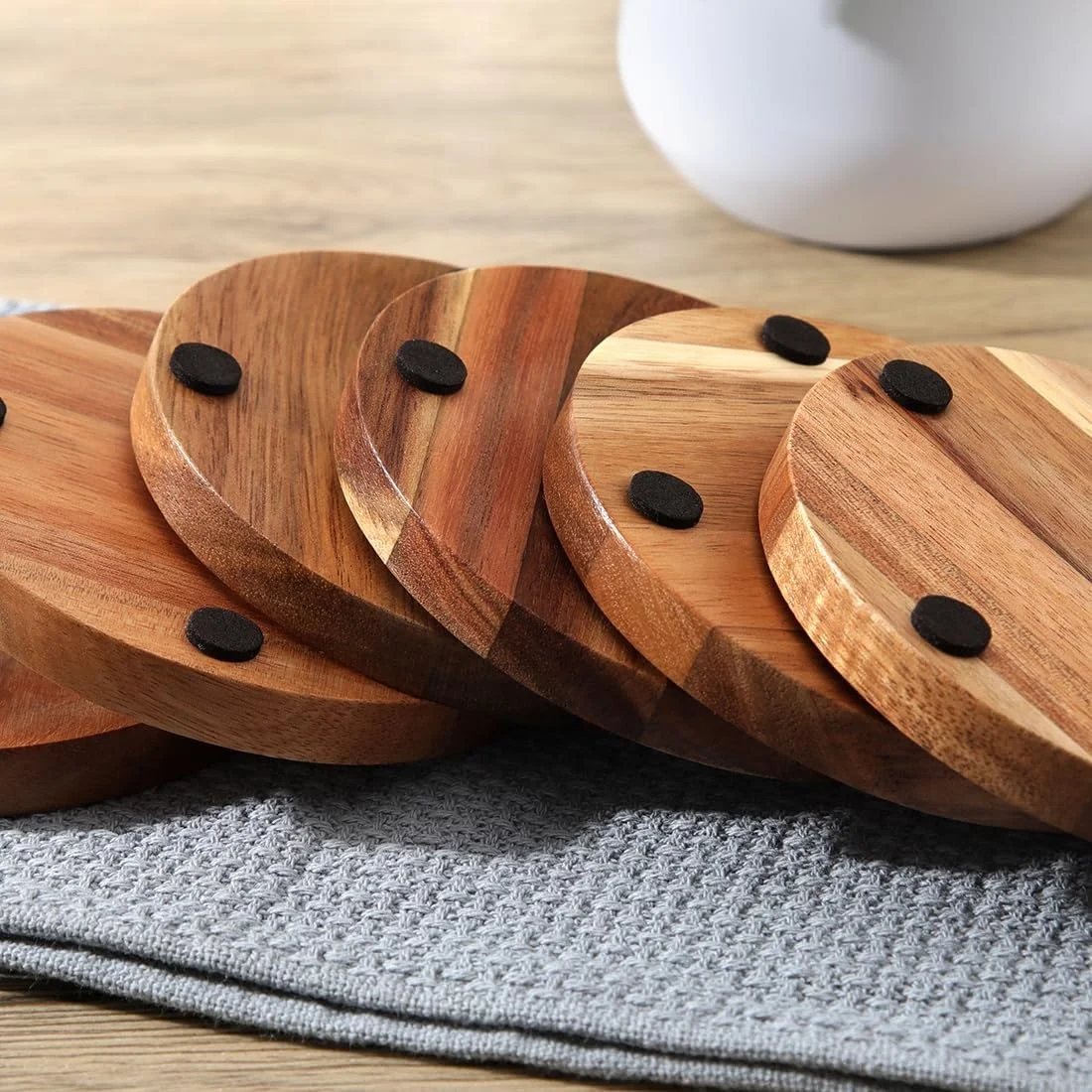 Housewarming Gifts for Home Decoration Real Acacia Wood Coasters for Coffee Table Dining Table Desk with Non-Slip Pad 4 Inch