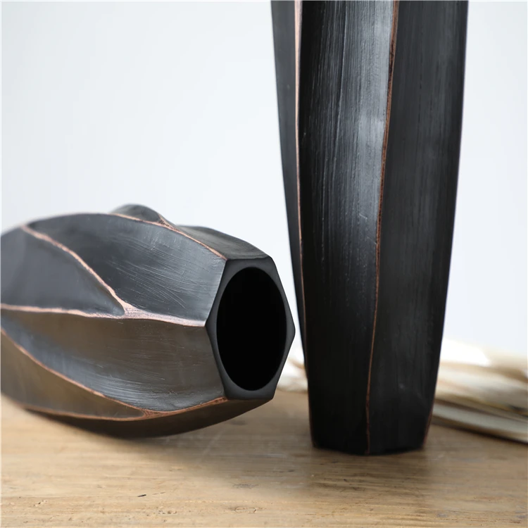 Wholesale unique design floor black flower resin vase for home decoration