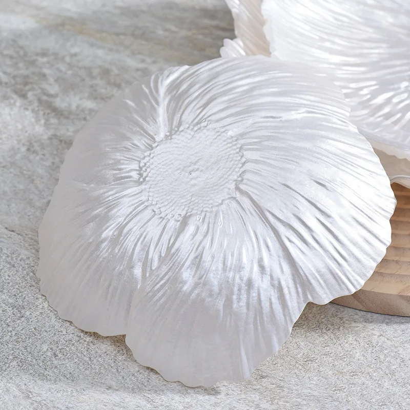 BST Home flower shaped fruit candy plate colored white pink glass charger plates for dry fruit tray