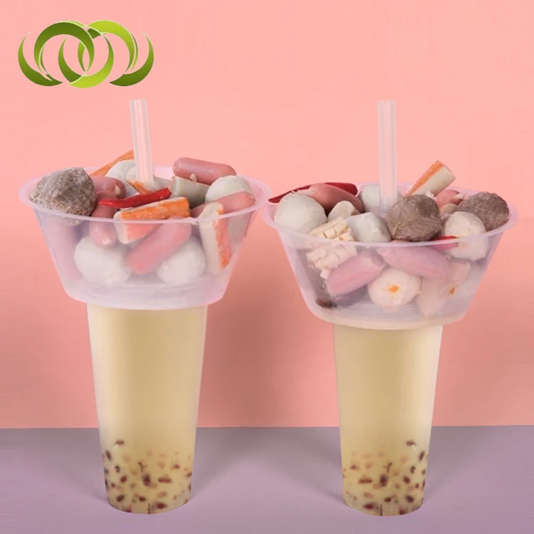 Hot Sales Disposable Snack Clear Plastic Straw Cups With Logo For Drink With Tray Lid