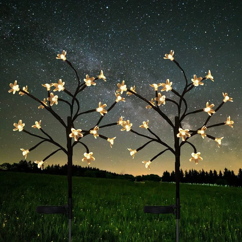 New Design Solar Flower Light Cherry Blossom Tree Lamp Outdoor Garden Patio Tree New Year Decoration
