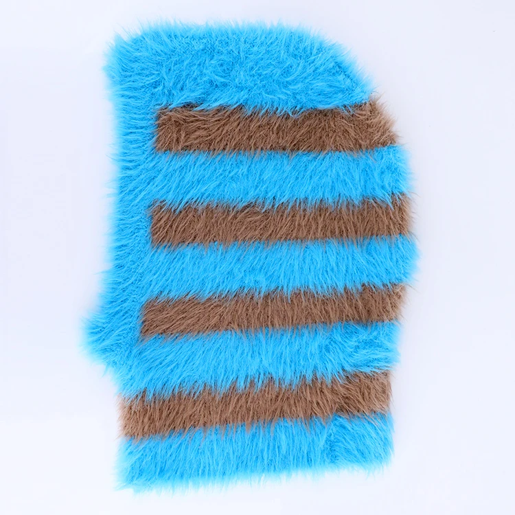 Зимняя синяя двухцветная пушистая Лыжная маска Qianzun полосатая Балаклава из меха норки