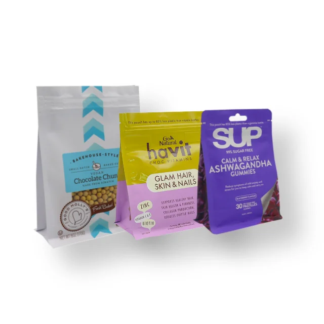 Custom printed reusable chocolate gummy packaging plastic aluominum foil flat box bottom ziplock bags