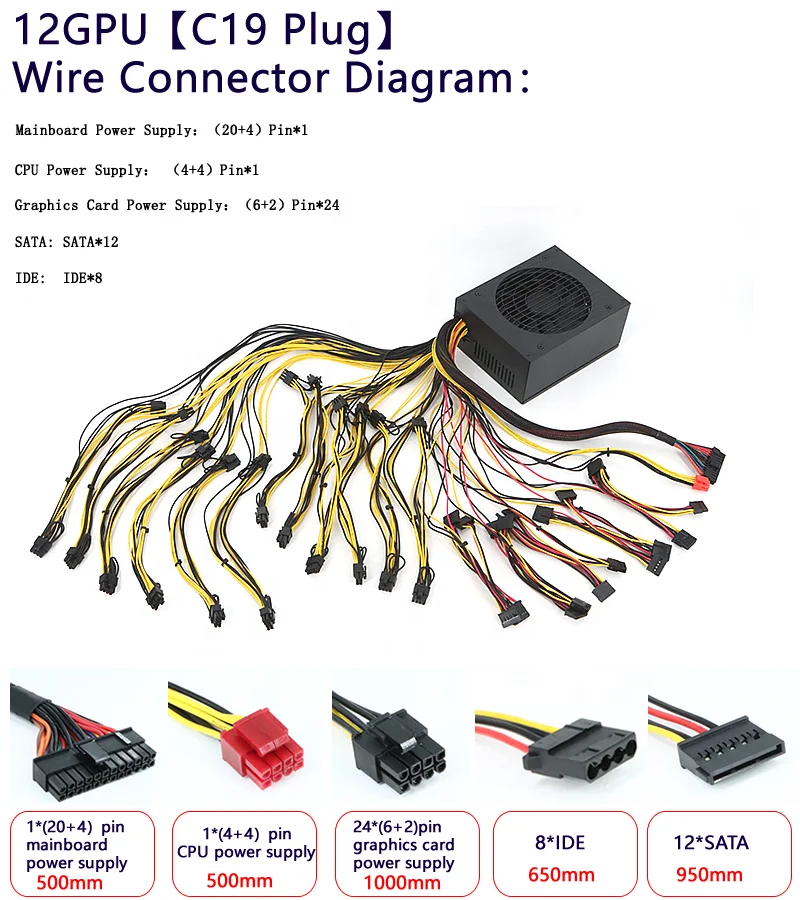 Julongfengbao silent 220V 2600W switching power supply 110V 2000W power supply support 12gpu  2800w graphics card power supply
