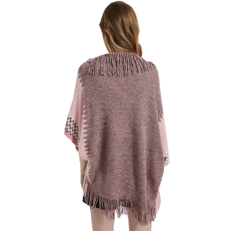 Wholesale  Winter Ethnic Wind Scarf High Quality Wool Cashmere Poncho Shawls Knitted Cover-up With Tassels Thick Cape Blanket