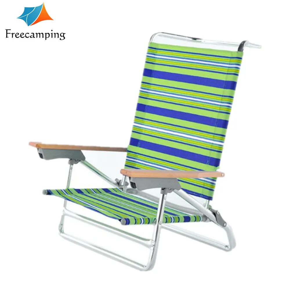 Beach chair with cupholder wood armrest  Backpack  easy to carry camping outdoor  metail aluminum