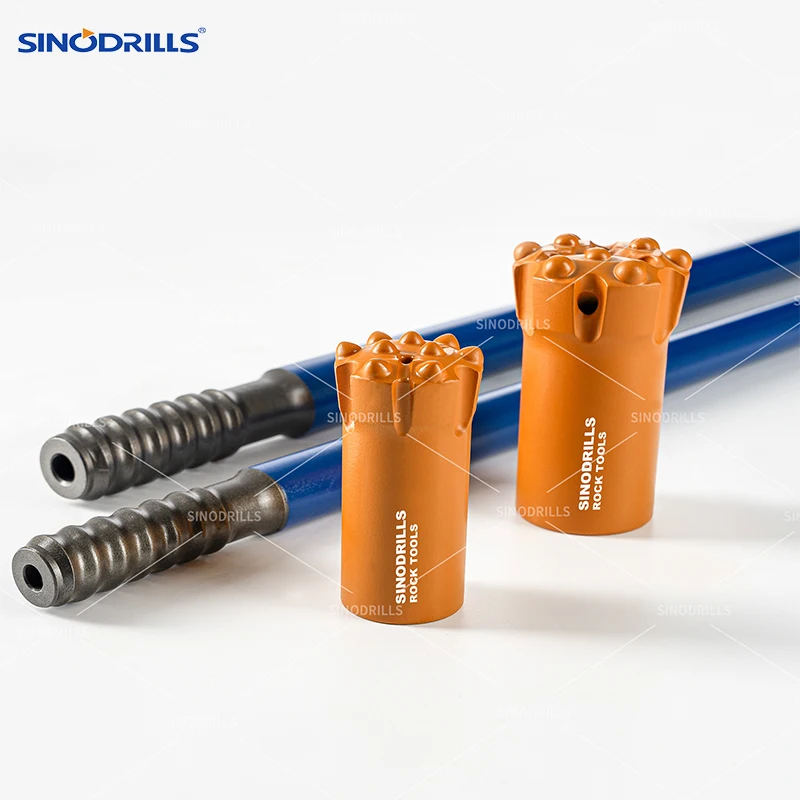 SINODRILLS Small Hole Mining Drill Rod Drill Bit 7/11/12 Degree Tapered Button Bit 38mm