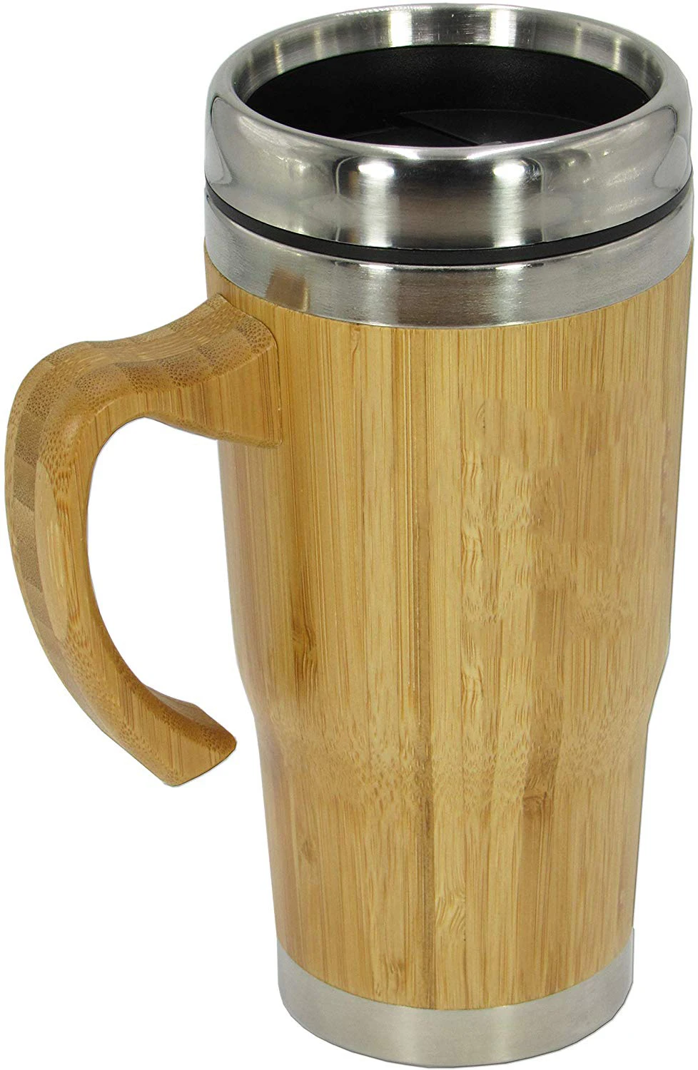 Bamboo Travel Mug with Handle - Leak Proof Lid, Eco-Friendly Tumbler Insulated, Splash Proof Cup for Coffee or Tea. 16 Oz