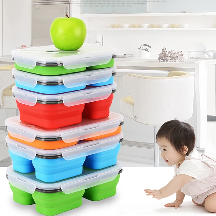 Collapsible Tiffin Lunchbox Biodegradable Foldable Food Storage Containers with lid Silicone Bento Lunch Box