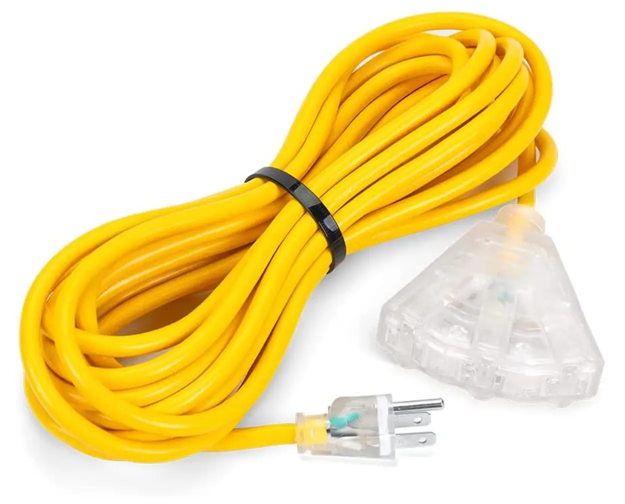 Outdoor Extension Cord 25 FT - 16/3 SJTW 3 Prong 3 Grounded Plugs Vinyl Extension Cord Waterproof, Heavy Duty Flexible Cable