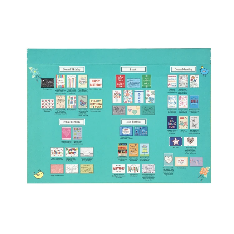 Custom assorted designs bulk premium set of 50 birthday greeting cards boxes