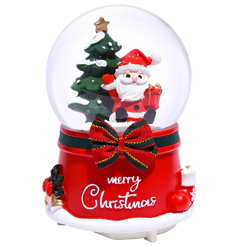 Custom Christmas Souvenirs Santa Claus Resin Water Snow with Light Globe Plays Merry Christmas Song
