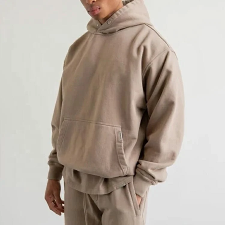 Heavyweight Baggy Oversized Fleece French Terry Hoodie Luxury 100% Cotton Custom Snap Button Pullover Essentials Hoodie