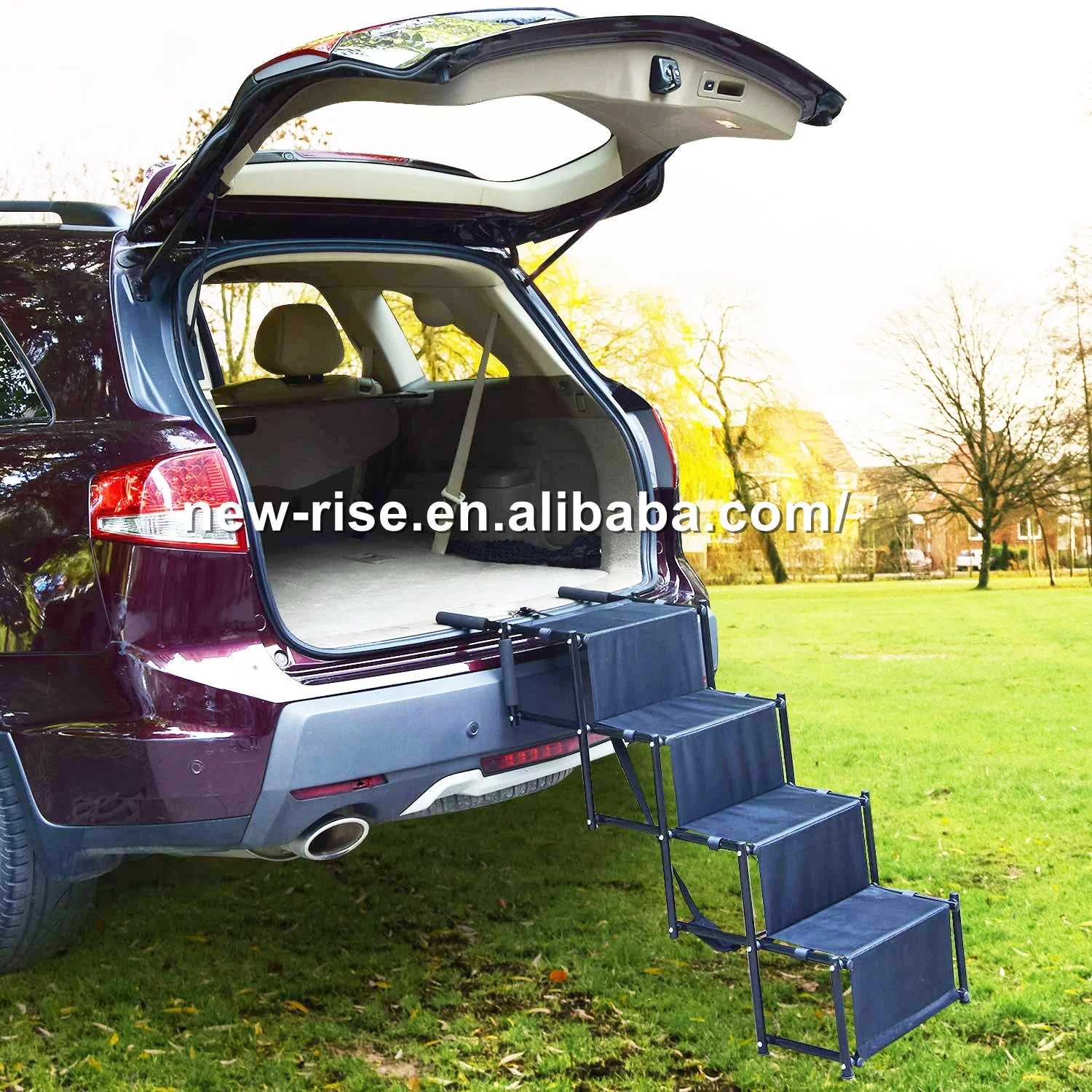 Portable Folding Pet Dog Step Stairs 4 Step Ladder For Car Caravan Dog Car Step Stairs Metal Frame Folding Pet Ramp