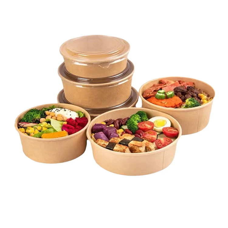 Dayu Recyclable Custom Printed Kraft Paper round Lunch Bowl Free Sample for Food Salad Takeaway with Embossed Lids Foldable Box