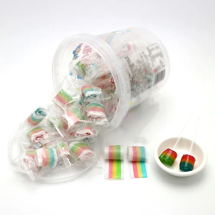 Rainbow Gummy Roll candy Halal Colorful Fruit Jelly Flavor Sugar Chinese High Quality Sweet Soft Candy Belt Individual Package