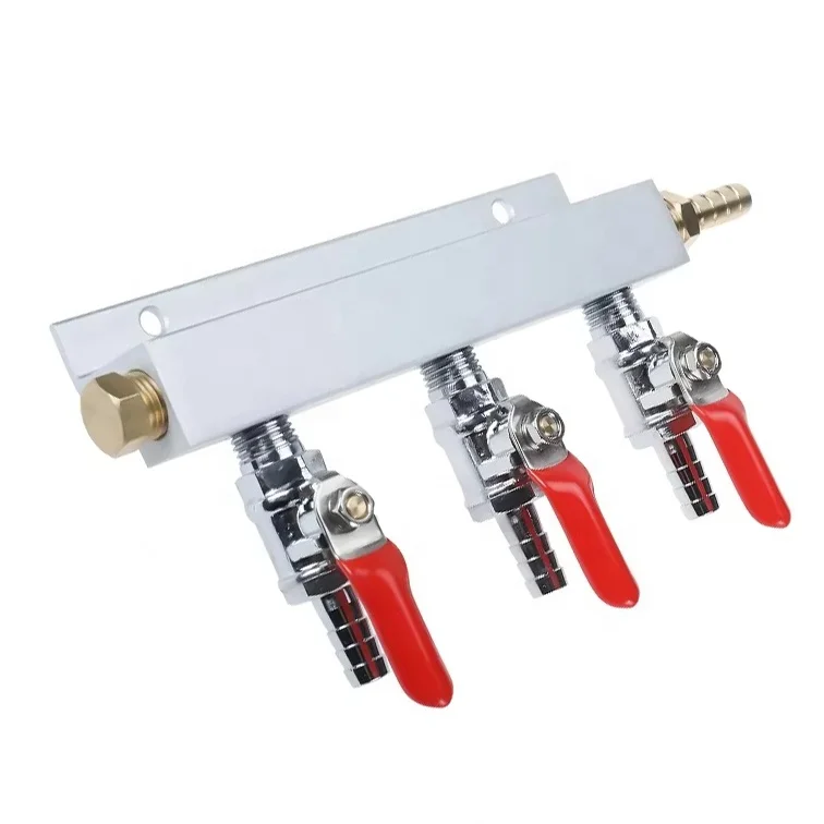 Gas Distribution Manifold 1/4 npt x 1/4 Barb Brass Draft Beer CO2 Shutoff Ball Valve with Check Valve