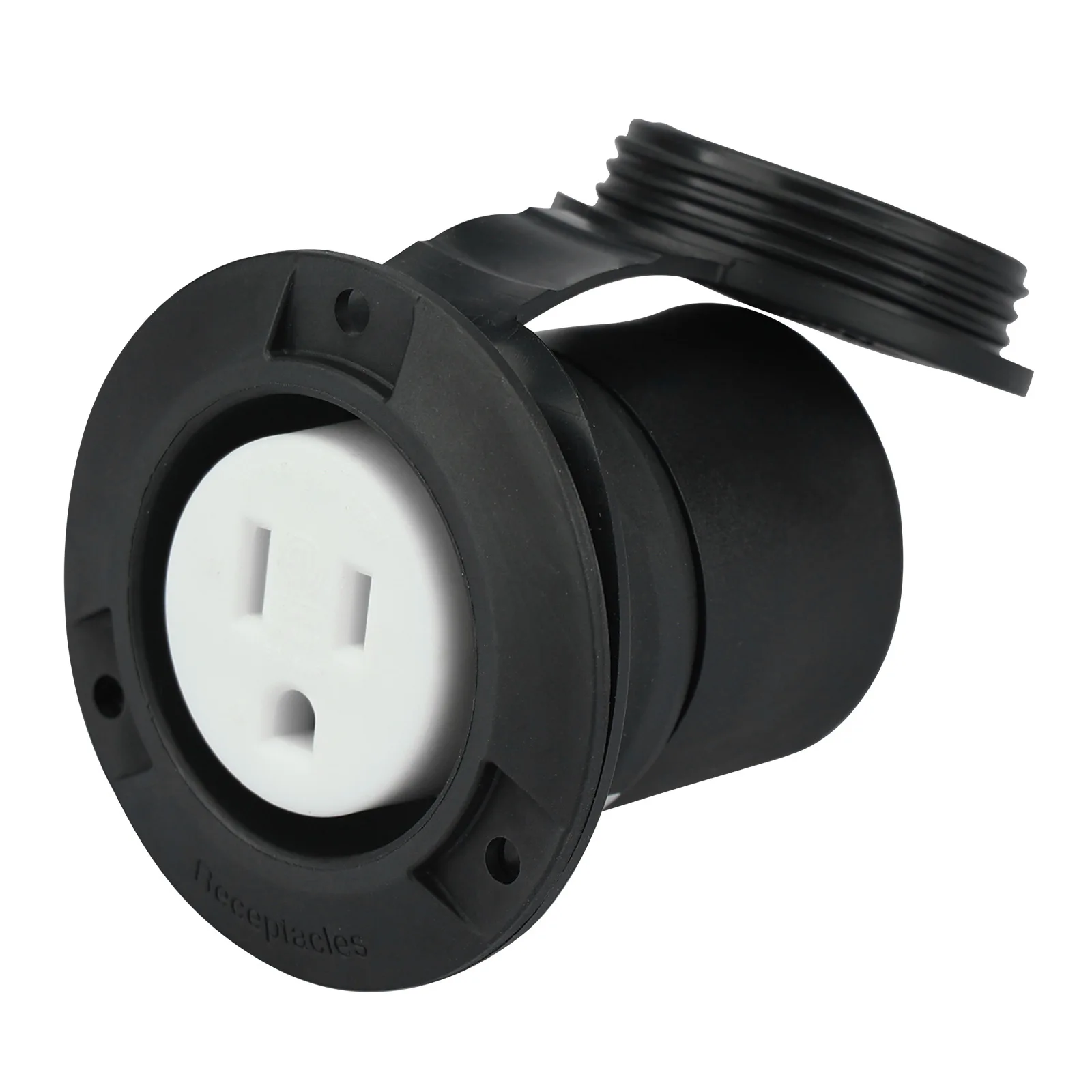 Flanged Outlet NEMA 5-15R - 110V/120V, 15 Amps Single Round Female Plug Receptacle, Weather Resistant