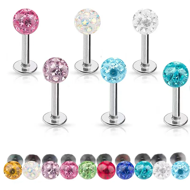 2022 Wholesale Fashion Stainless Steel 6Mm 8 Ball Animal Flower Labret Tops Ear Nose Ring Body Piercing Helix Stud Jewelry /