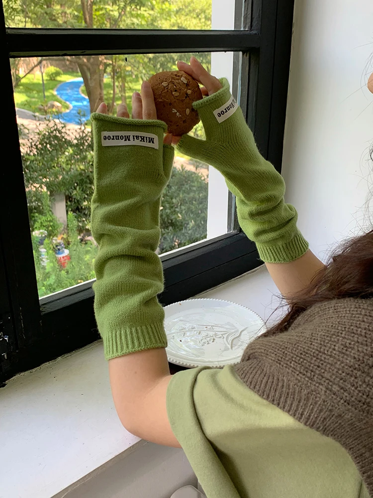 Fashion Office Wrist Protection Winter Gloves Solid Color Knitted Warm Open Finger Half Finger Mitten For Women