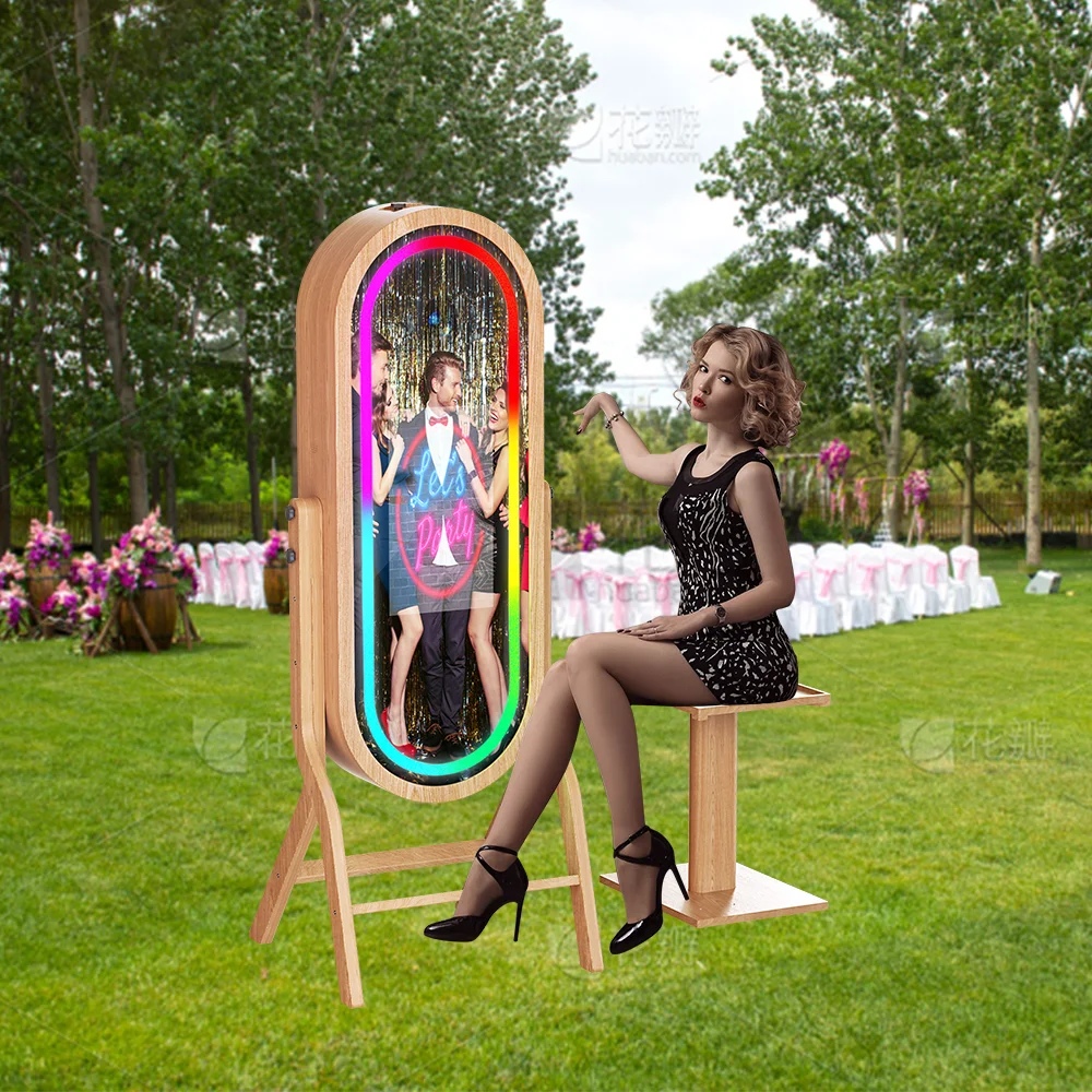 Newest Wooden Magic Mirror 21.5inch Touch Screen Photo Booth Wedding Party Business Wooden Photo Booth